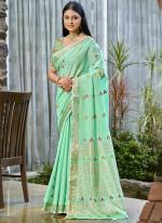 Cotton Sky Blue Traditional Wear Weaving  Saree